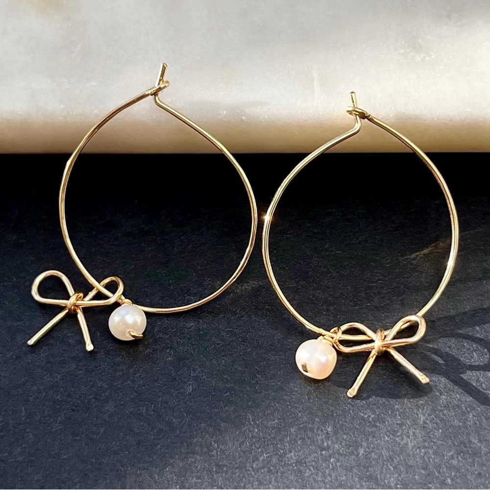 Gold Filled Dainty Bow Hoop Earrings - Multi Way Charm Earrings